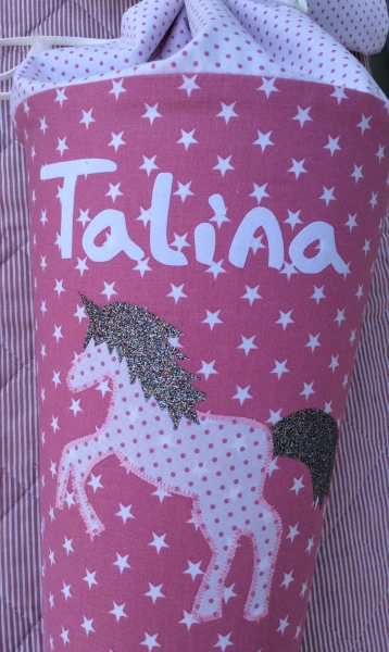 Schultüte Glitzer Einhorn, Altrosa Sterne