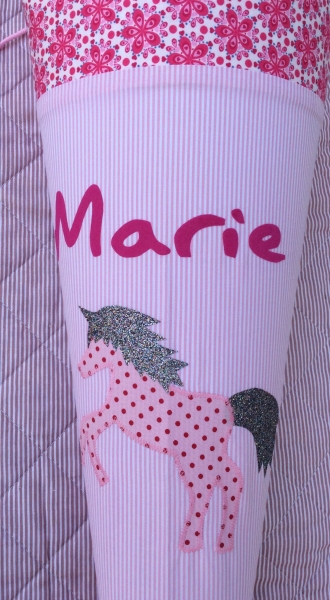 Schultüte Glitzer Einhorn, Rosa Blumen